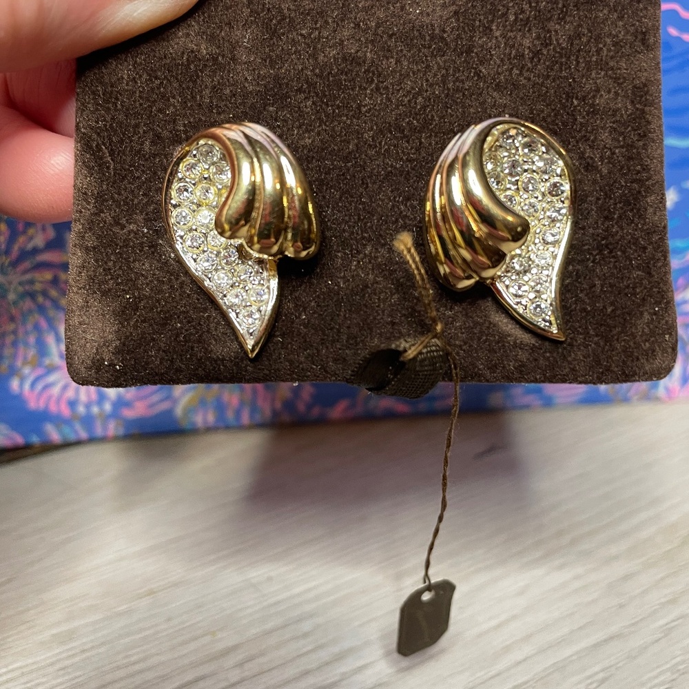 Pierre Lang Vintage Gold Plated clip on Earrings with crystals